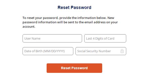 Reset Password for Destiny Credit Card Login